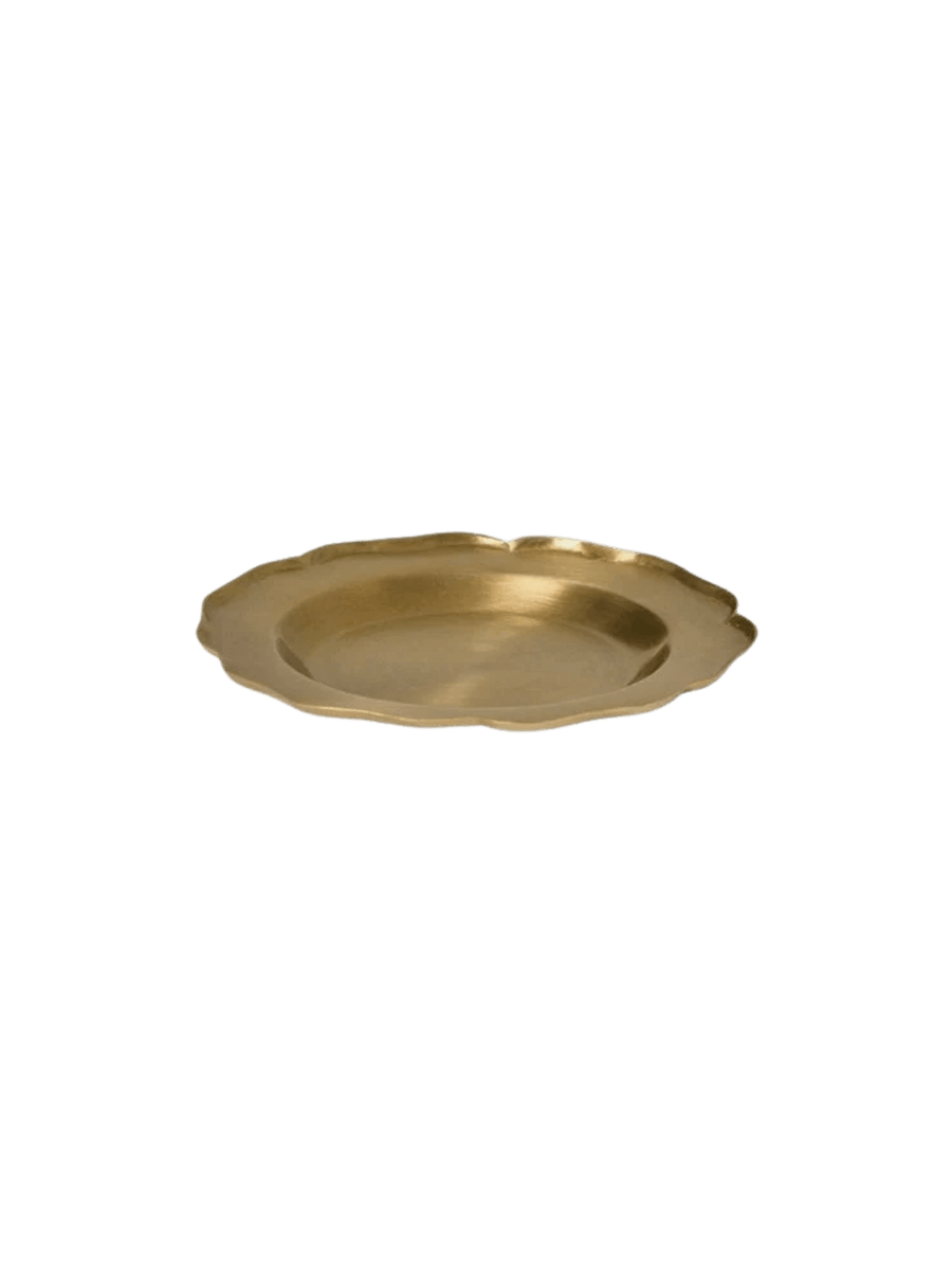 Brass decorative tray Fog Linen Work Brass Ruffle Edge Tray in Small, highlighting a delicate wavy border against a transparent background | Twentyseven Toronto