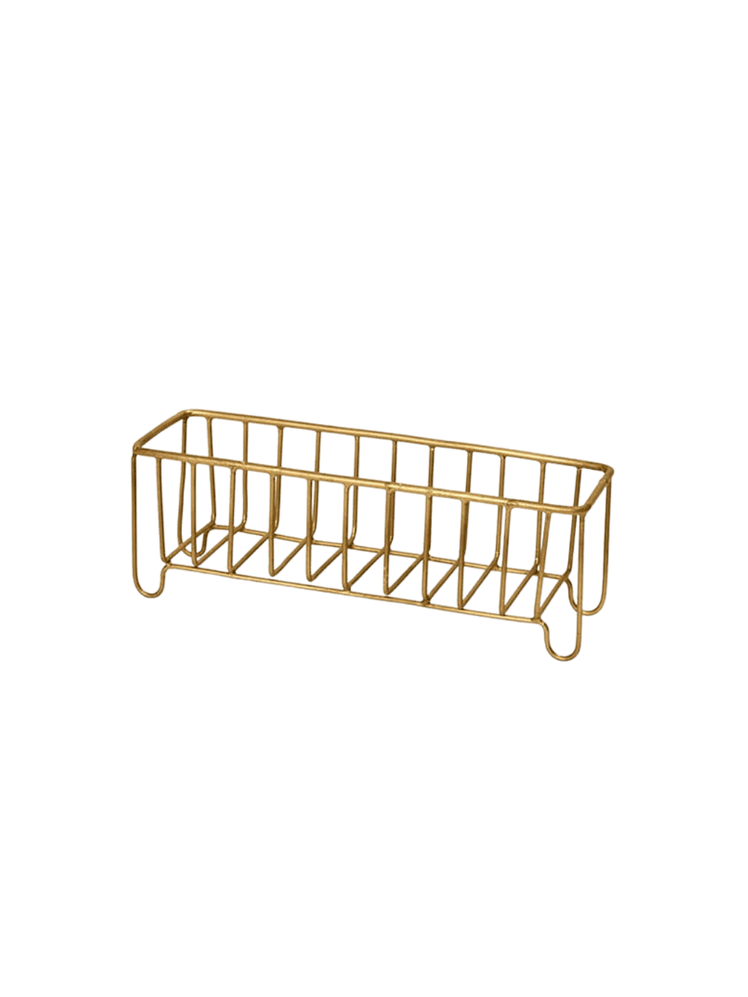 Empty Fog Linen Work Brass Wire Basket Narrow with a golden matte finish against a transparent background | Twentyseven Toronto