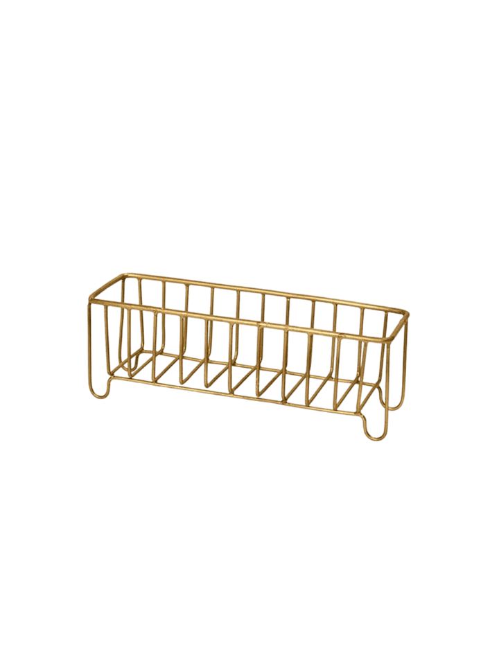 Empty Fog Linen Work Brass Wire Basket Narrow with a golden matte finish against a transparent background | Twentyseven Toronto