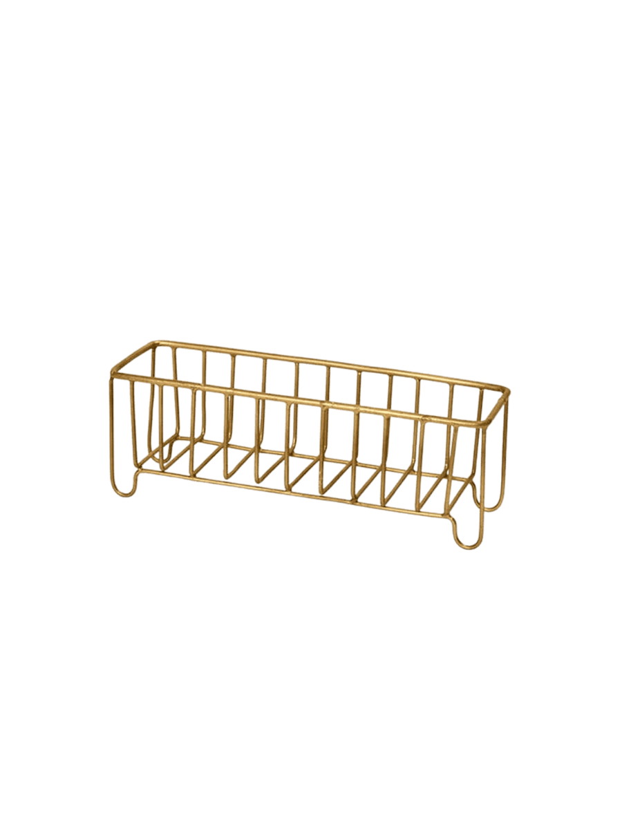 Empty Fog Linen Work Brass Wire Basket Narrow with a golden matte finish against a transparent background | Twentyseven Toronto