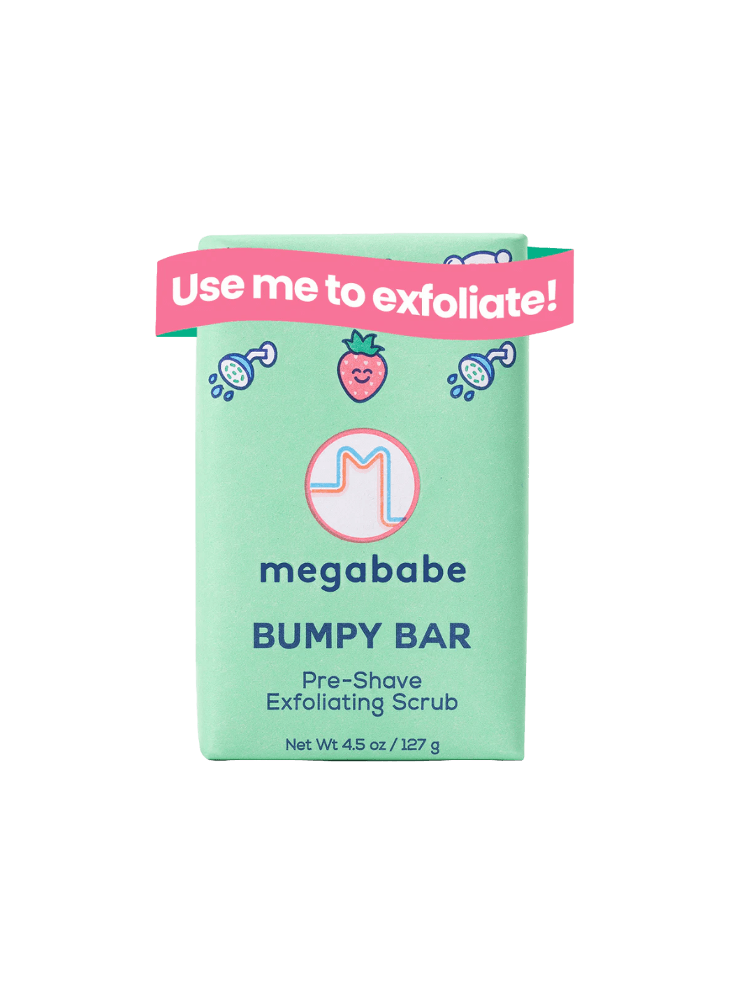 Megababe Bumpy Bar Pre-Shave exfoliating scrub with green packaging on a transparen background | Twentyseven Toronto