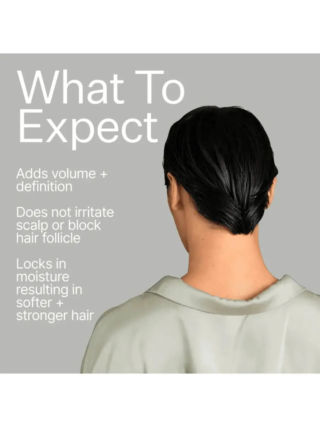 Person with styled hair against a gray background with text about Act+Acre Candelilla Matte Styling Paste benefits | Twentyseven Toronto