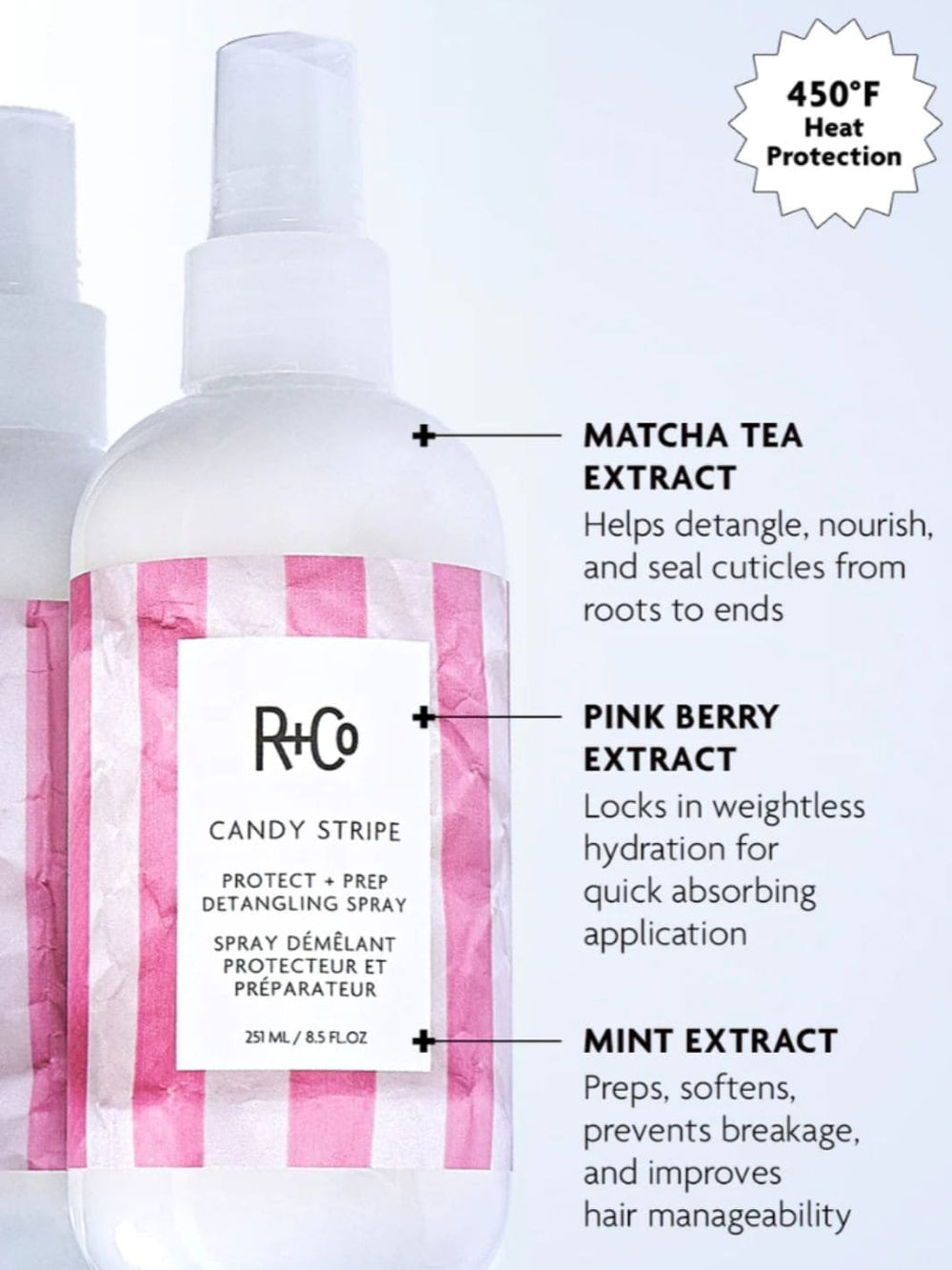 R+Co CANDY STRIPE Protect + Prep Detangling Spray 251ml | Twentyseven Toronto