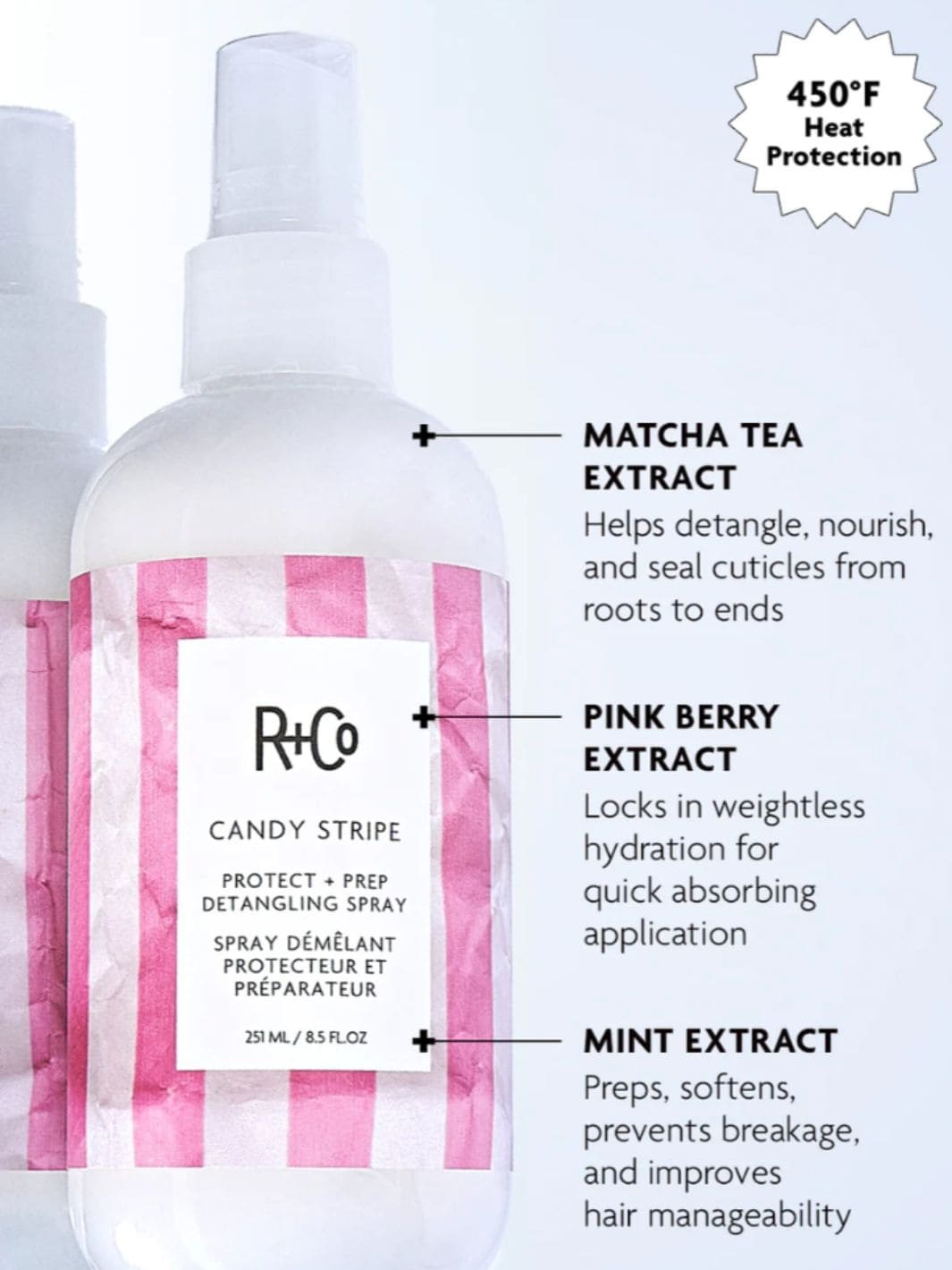 R+Co CANDY STRIPE Protect + Prep Detangling Spray 251ml | Twentyseven Toronto