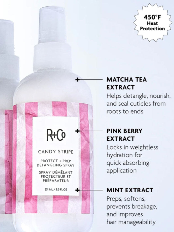 R+Co CANDY STRIPE Protect + Prep Detangling Spray 251ml | Twentyseven Toronto