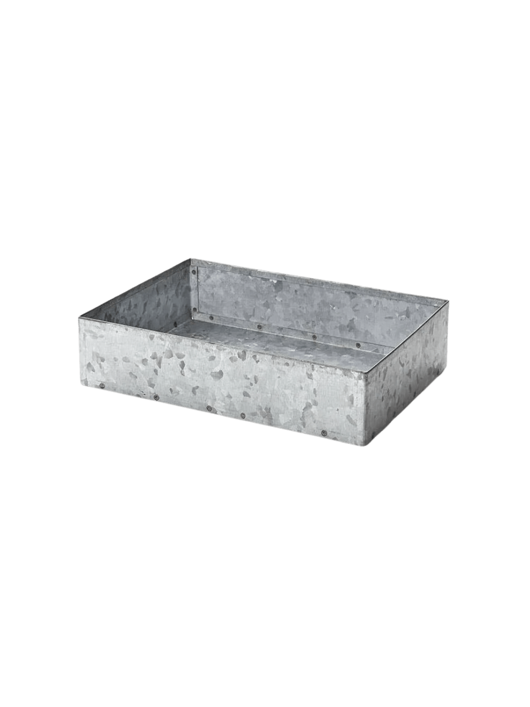 Fog Linen Work Card Box, a shallow rectangular storage tray crafted from industrial galvanized steel with decorative rivet detailing | Twentyseven Toronto
