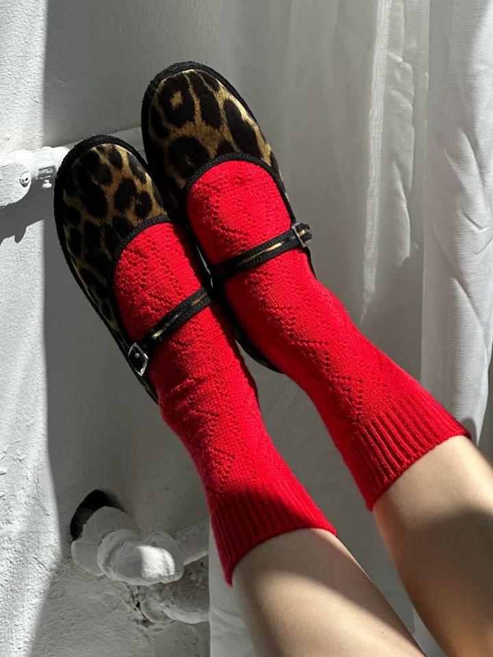 Cashmere Pointelle Socks - Red