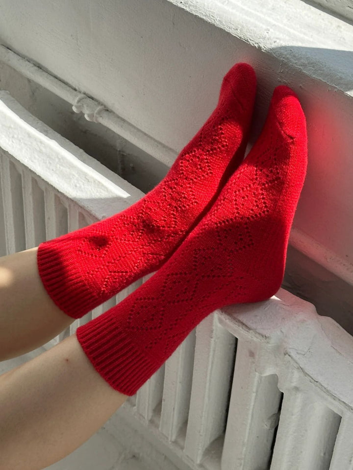 Cashmere Pointelle Socks - Red