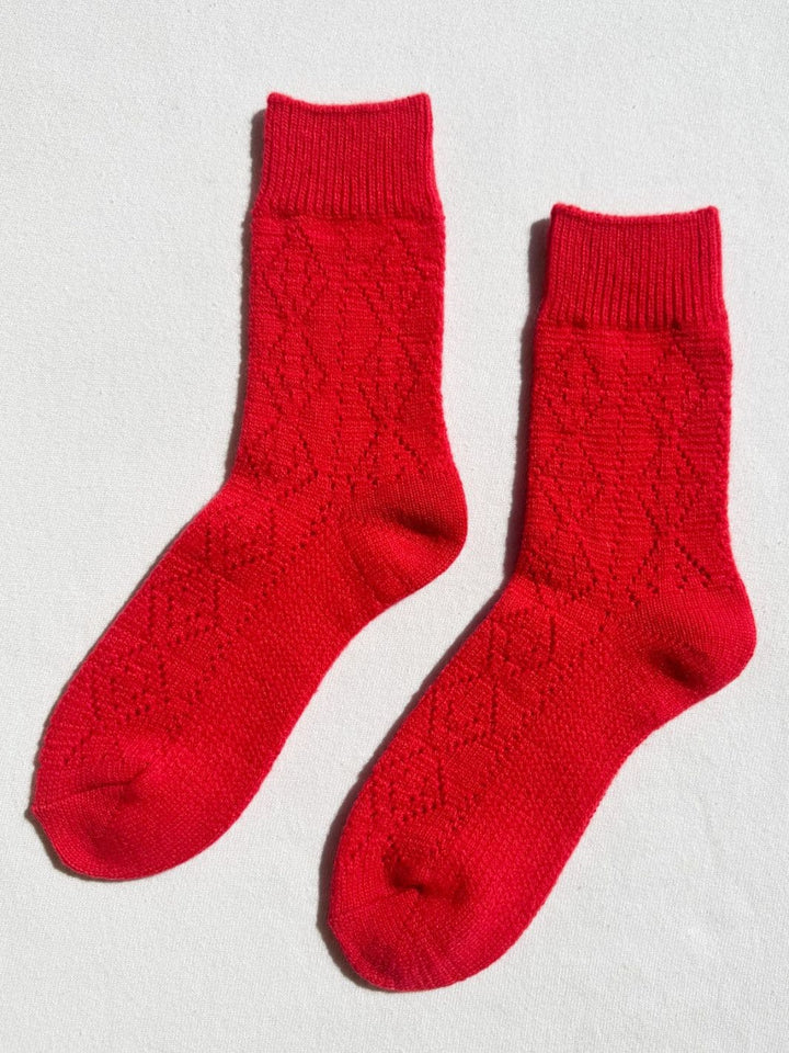 Cashmere Pointelle Socks - Red