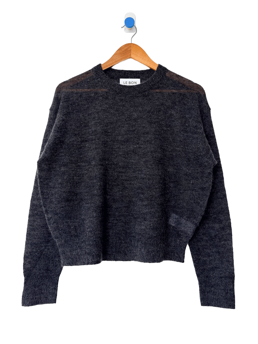 Le Bon Shoppe Cecile Crew Neck Mohair Sweater in Charcoal featuring a sheer, lightweight knit, classic crew neckline, and relaxed fit | Twentyseven Toronto