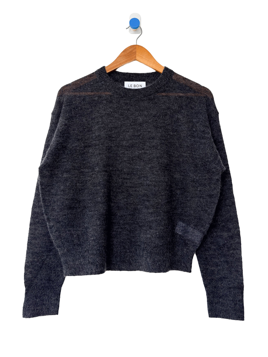 Le Bon Shoppe Cecile Crew Neck Mohair Sweater in Charcoal featuring a sheer, lightweight knit, classic crew neckline, and relaxed fit | Twentyseven Toronto
