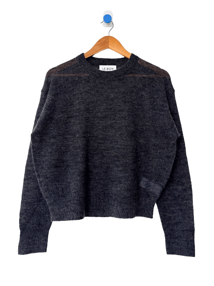 Le Bon Shoppe Cecile Crew Neck Mohair Sweater in Charcoal featuring a sheer, lightweight knit, classic crew neckline, and relaxed fit | Twentyseven Toronto