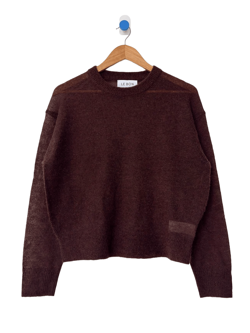 Le Bon Shoppe Cecile Crew Neck Mohair Sweater in Espresso featuring a sheer, lightweight knit, classic crew neckline, and relaxed fit | Twentyseven Toronto
