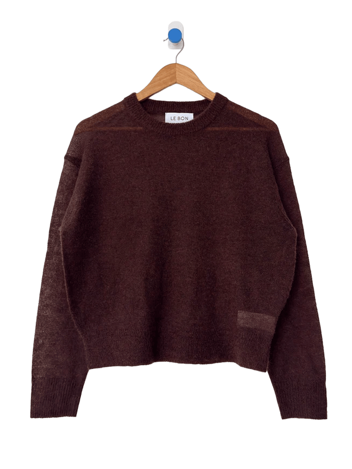 Le Bon Shoppe Cecile Crew Neck Mohair Sweater in Espresso featuring a sheer, lightweight knit, classic crew neckline, and relaxed fit | Twentyseven Toronto