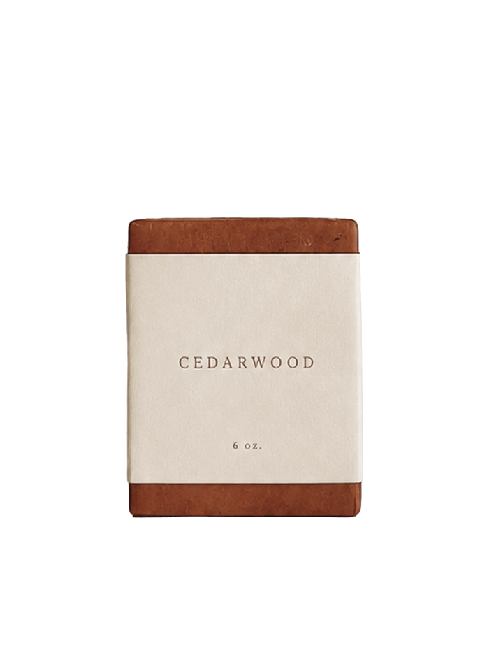 Cedarwood Bar Soap in warm brown with a cream paper wrap, shown against a clean white background | Twentyseven Toronto