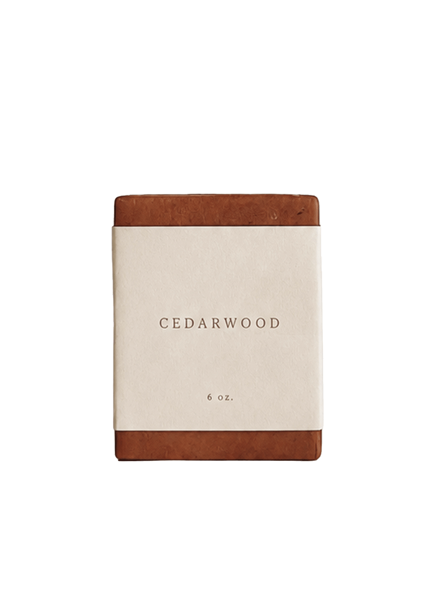 Cedarwood Bar Soap in warm brown with a cream paper wrap, shown against a clean white background | Twentyseven Toronto