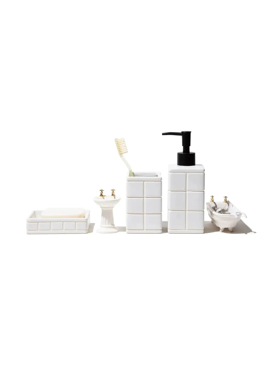 A lifestyle lineup showcasing the Ceramic Bath Ensemble from Puebco | Twentyseven Toronto
