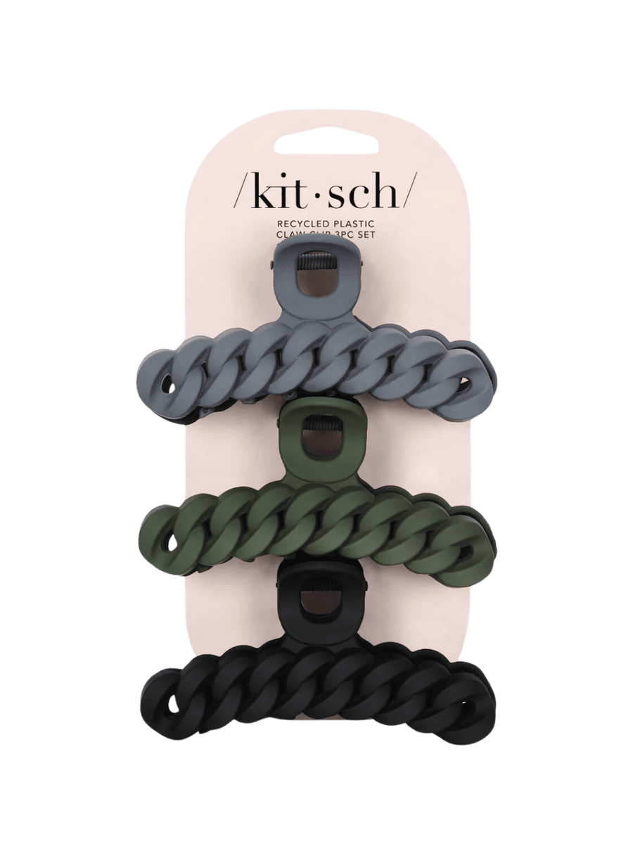 KITSCH Eco-friendly Chain Claw Clip 3pc Set - Black/Moss | Twentyseven Toronto