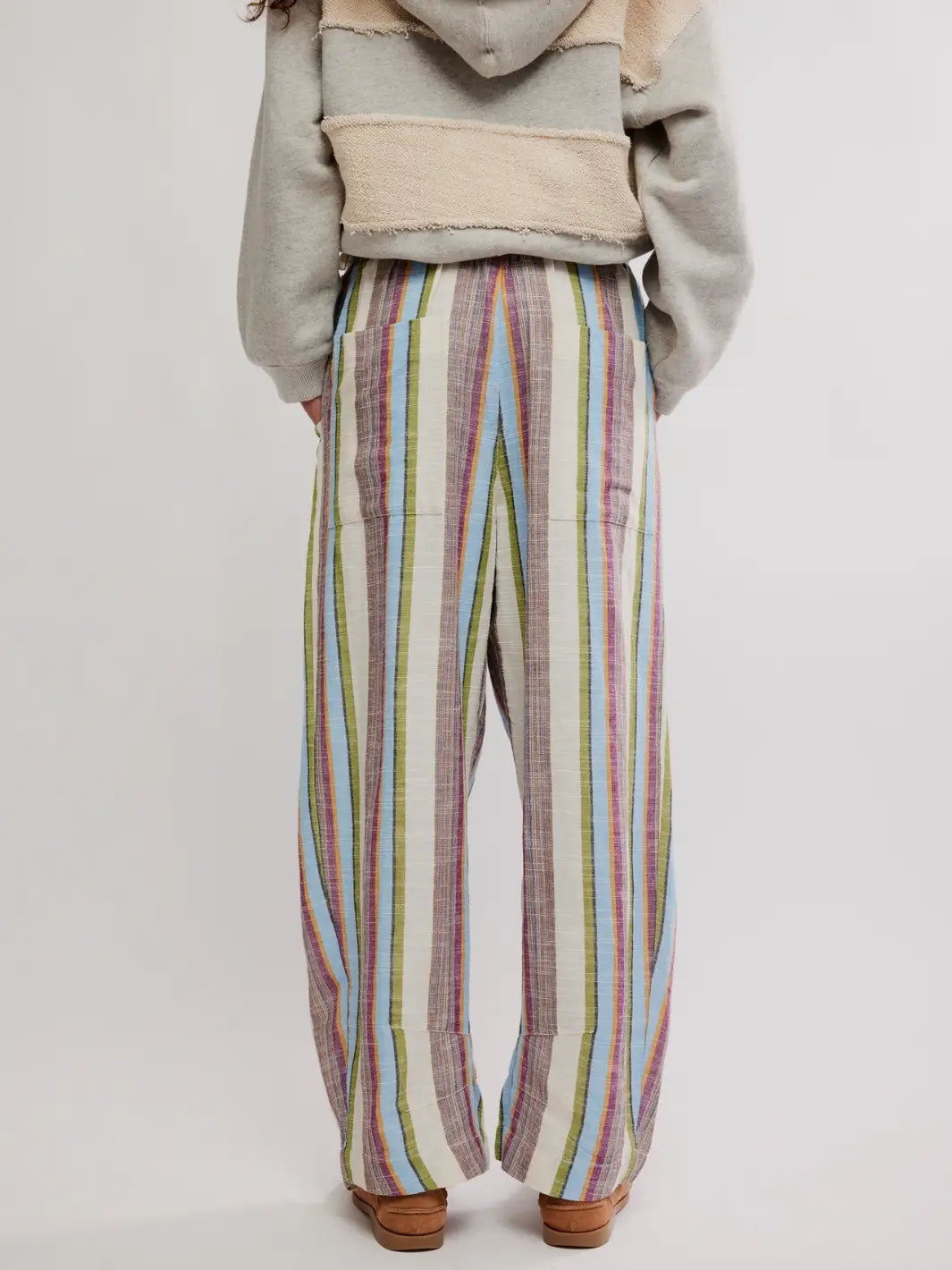 Back view image of 'Chambers Laid Back Stripe Pants' in 'Ivory Combo' from Free People on a white background | Twentyseven Toronto