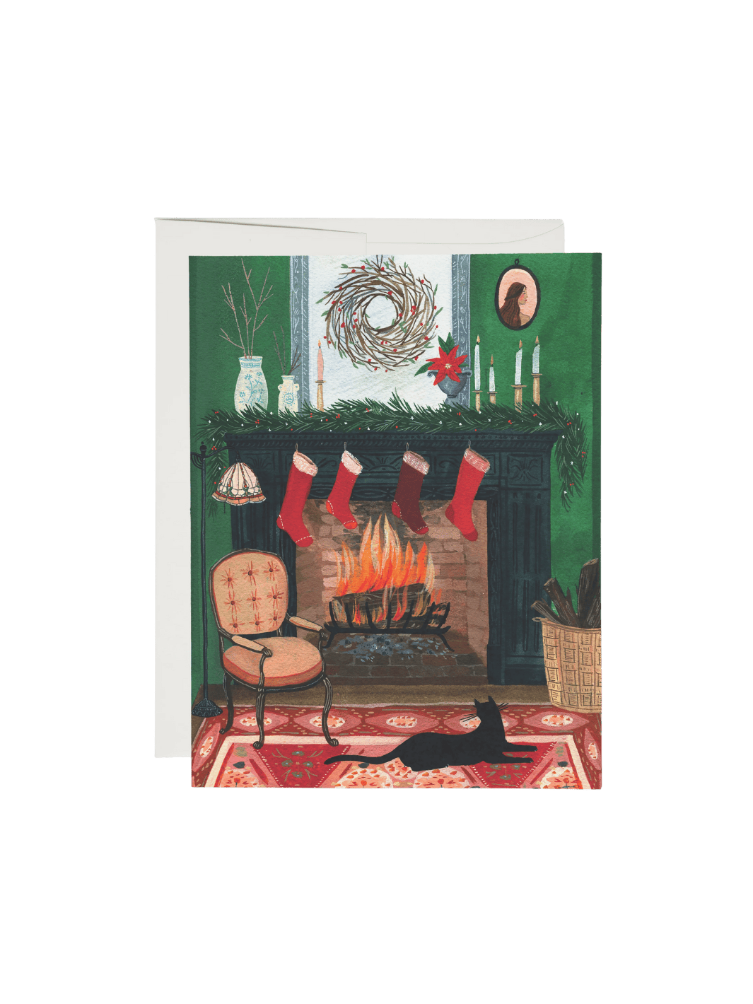 Christmas By The Fireplace Holiday Greeting Card