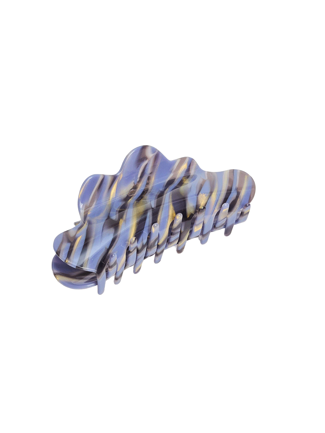Chunks Nimbus Claw in Phantom featuring a wavy oversized shape with a marbled blue, purple, and gold finish | Twentyseven Toronto