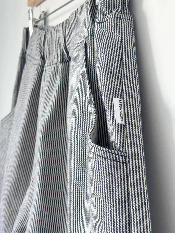 Close up of white 'City Shorts' in 'Blue Stripe' from Le Bon Shoppe | Twentyseven Toronto