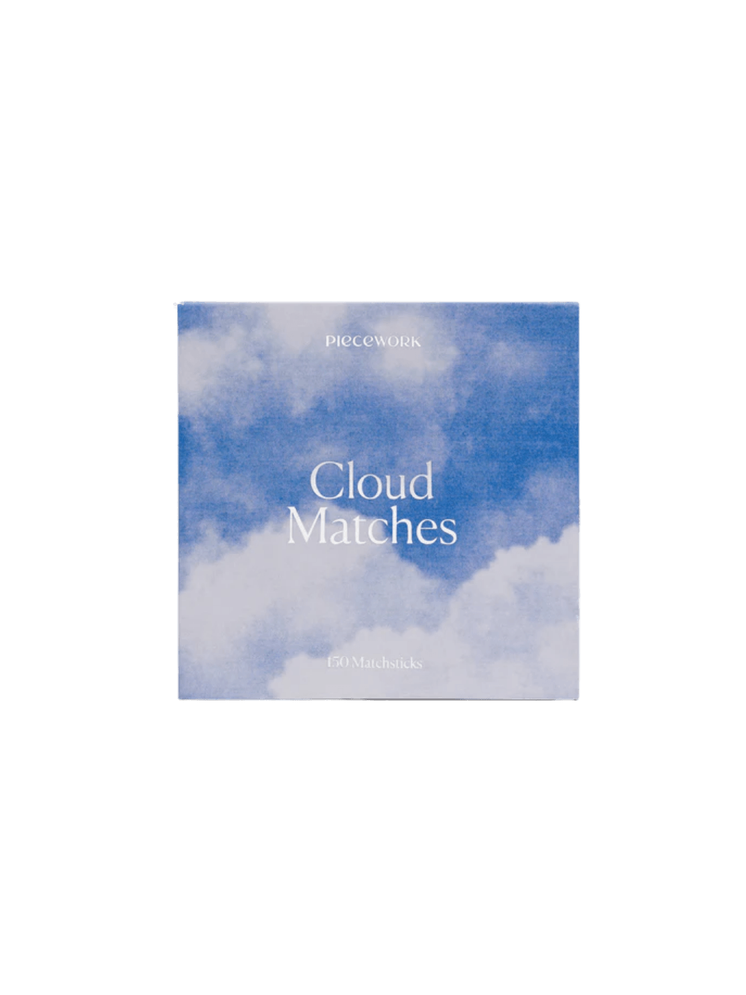 Box of matches with blue cloud design labeled 'Cloud Matches' from Piecework Puzzles on a transparent background | Twentyseven Toronto
