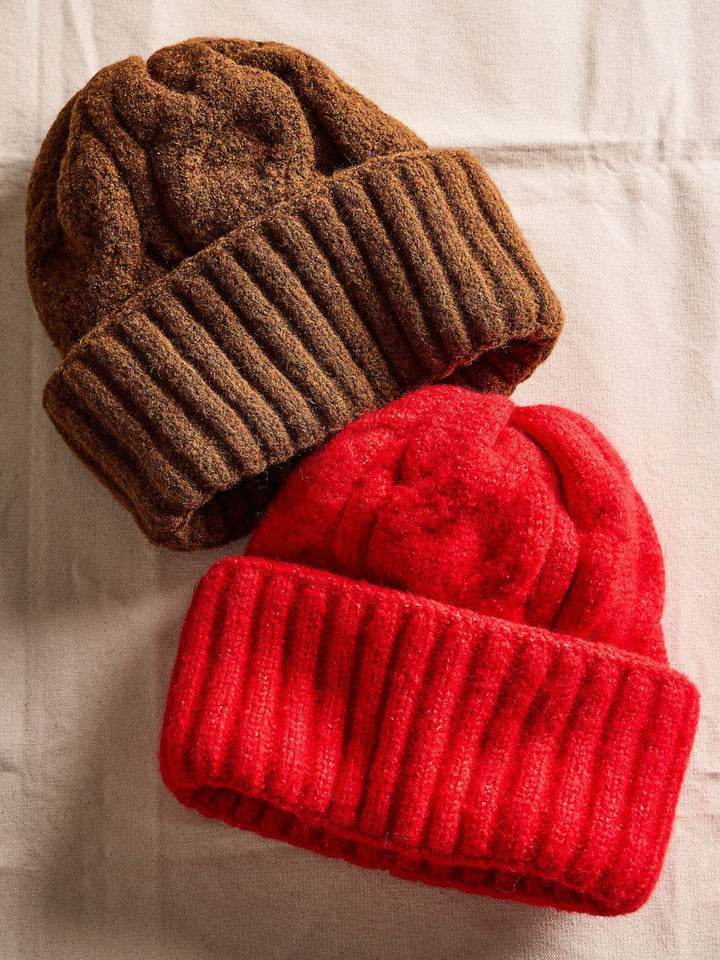 Free People Coastline Beanie in Coffee and Bright Red | Twentyseven Toronto