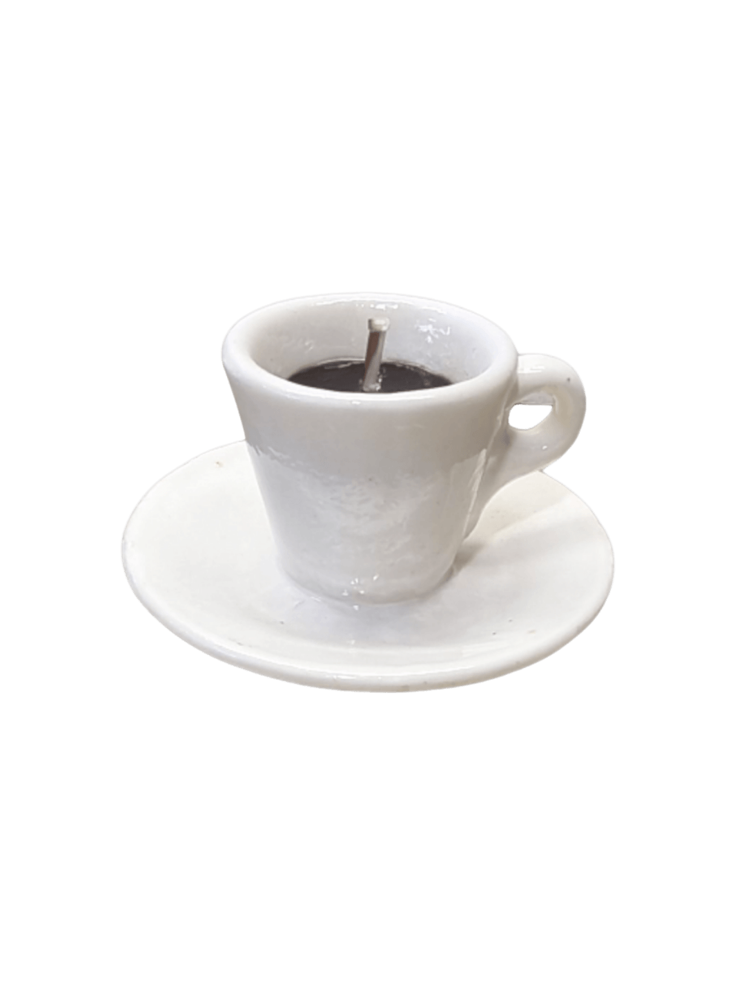 White coffee cup and saucer shaped candle from Cereria Introna on a transparent background | Twentyseven Toronto