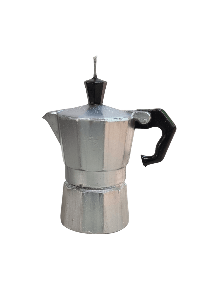 Moka coffee pot shaped candle from Cereria Introna on a transparent background | Twentyseven Toronto
