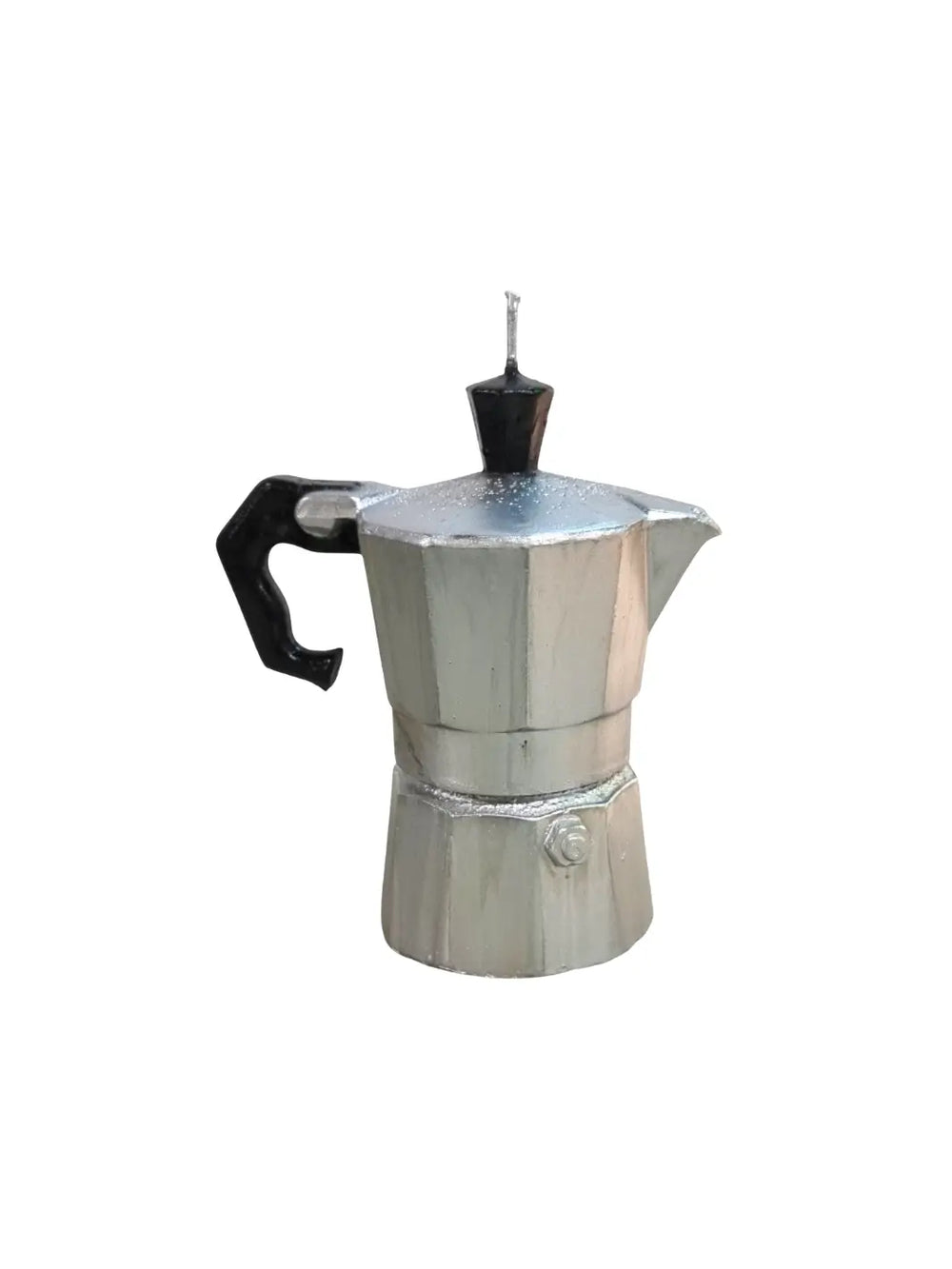 Moka coffee pot shaped candle from Cereria Introna on a white background | Twentyseven Toronto
