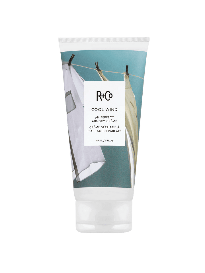 Tube of R+Co 'COOL WIND pH Air Dry Creme' hair product on a transparent background, 147ml | Twentyseven Toronto