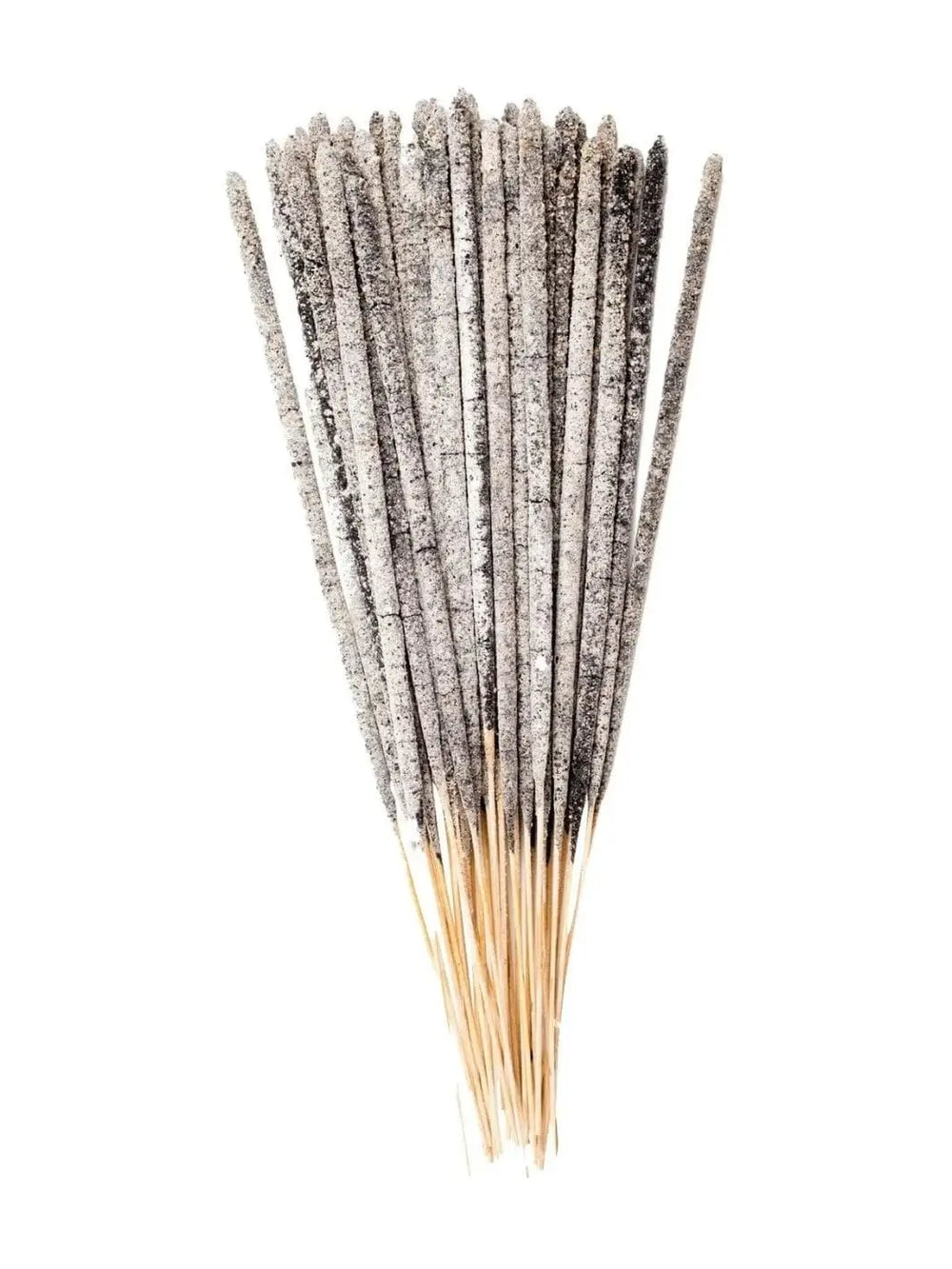 A full-length, vertical view of a bundle of Amae Incense Copal Incense Sticks - Mayan Copal featuring their textured resin coating and wooden bases against a white background | Twentyseven Toronto