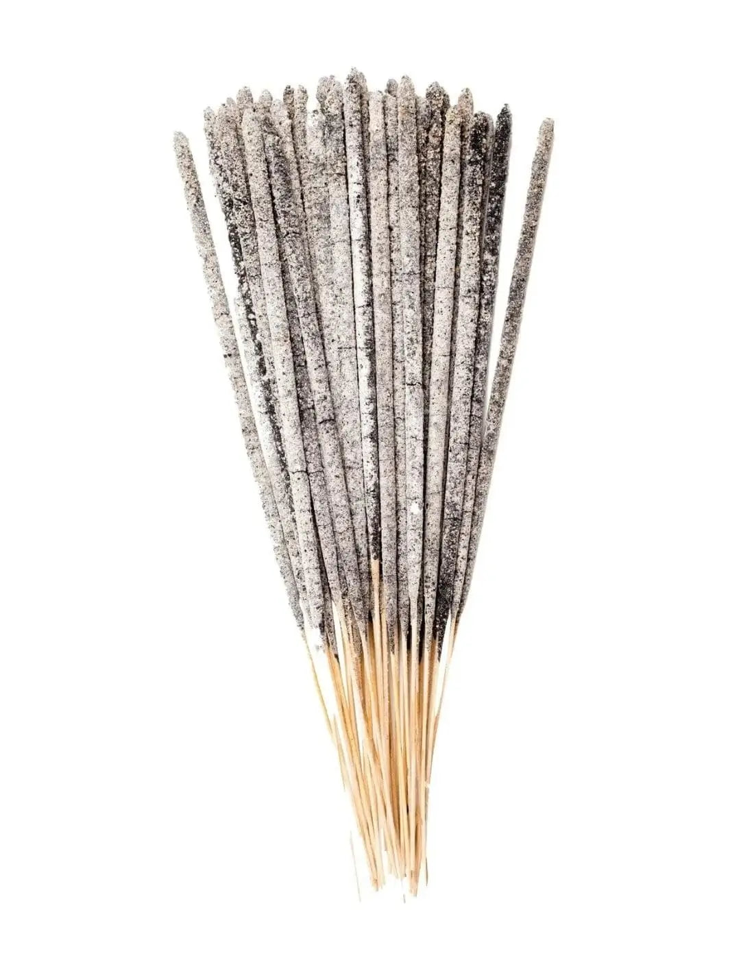 A full-length, vertical view of a bundle of Amae Incense Copal Incense Sticks - Mayan Copal featuring their textured resin coating and wooden bases against a white background | Twentyseven Toronto