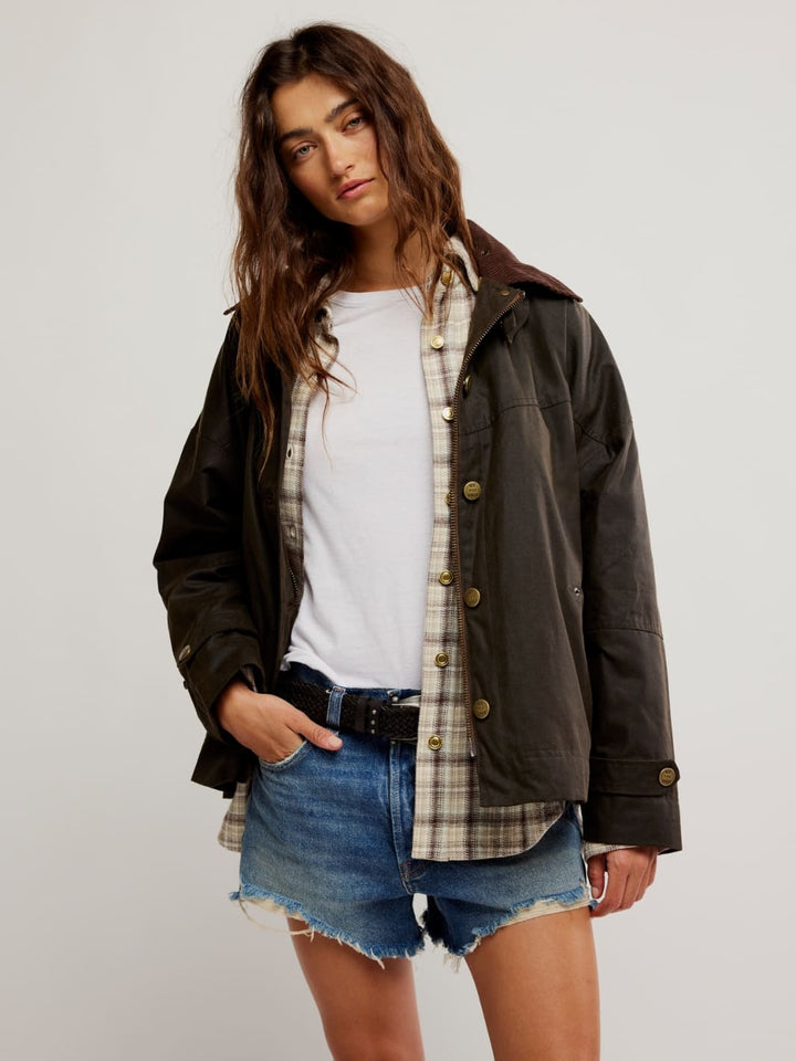 Free People We the Free Cori Waxed Jacket in Olive | Twentyseven Toronto