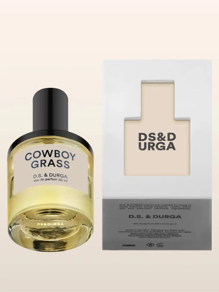 50ml perfume bottle labeled 'Cowboy Grass' by D.S. & Durga and box | Twentyseven Toronto