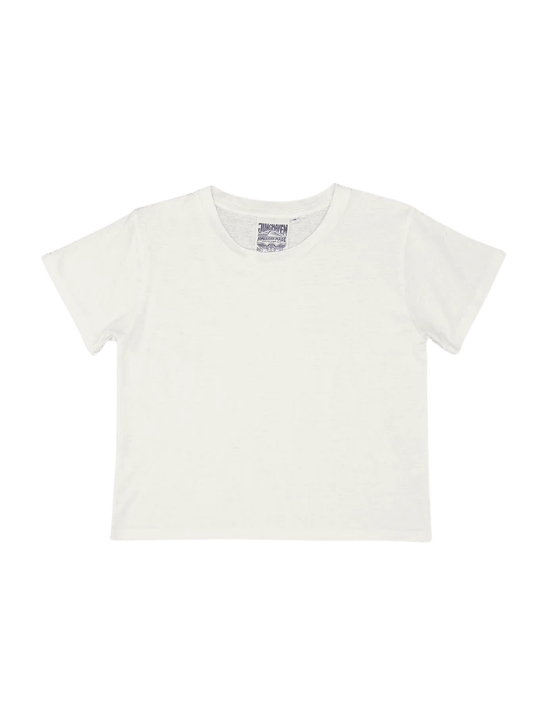 A white short-sleeve Cropped Lorel Tee in Washed White from Jungmaven | Twentyseven Toronto