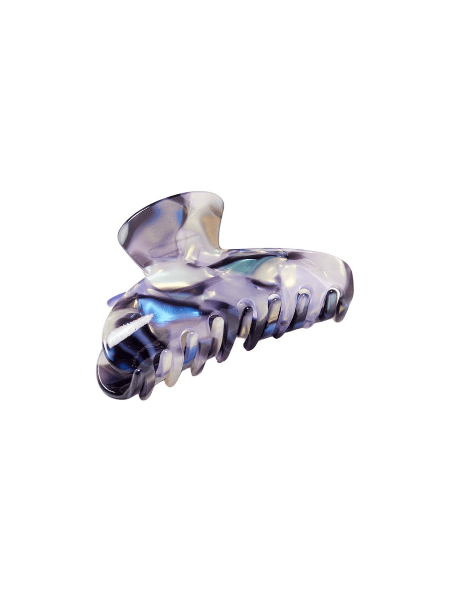Chunks Baby Dolly Claw in Milk Jelly featuring a marbled, iridescent purple and blue acetate finish | Twentyseven Toronto