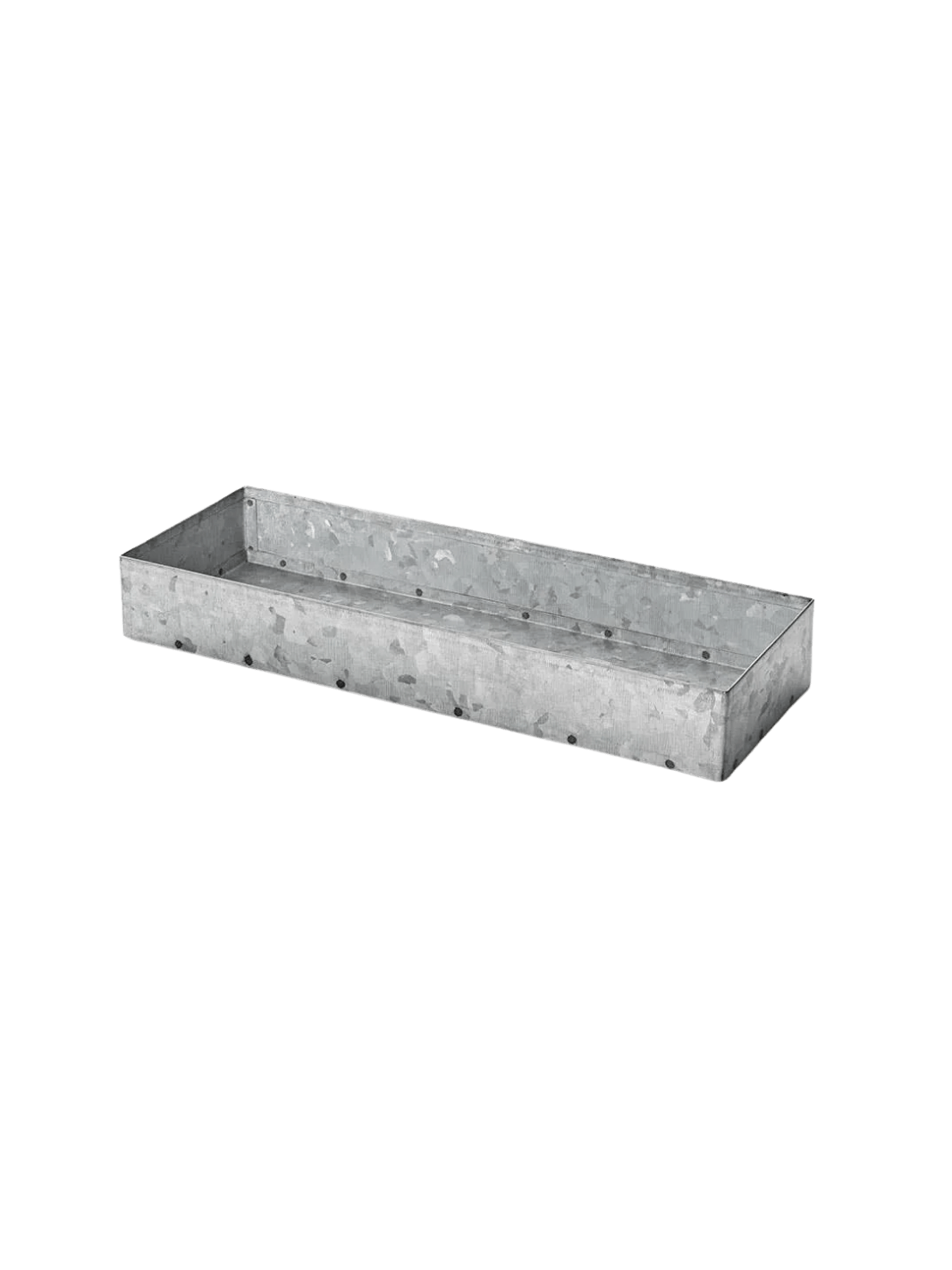 A rectangular Fog Linen Work Cutlery Box crafted from galvanized metal against a transparent background | Twentyseven Toronto