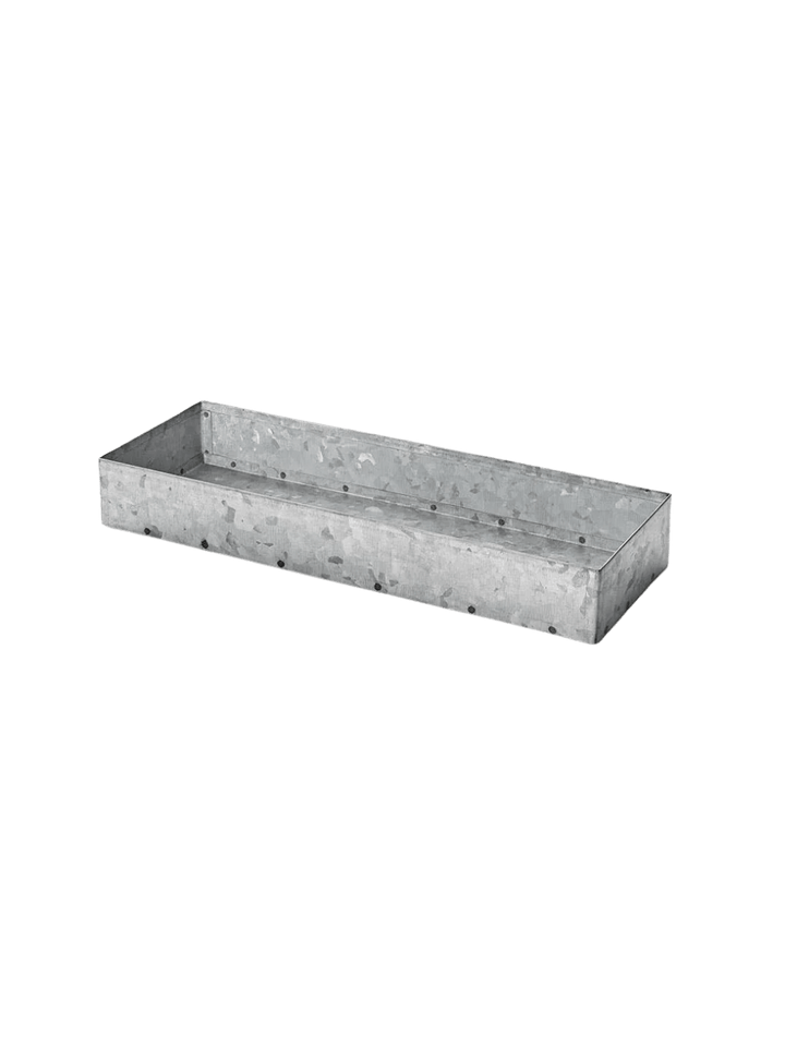 A rectangular Fog Linen Work Cutlery Box crafted from galvanized metal against a transparent background | Twentyseven Toronto
