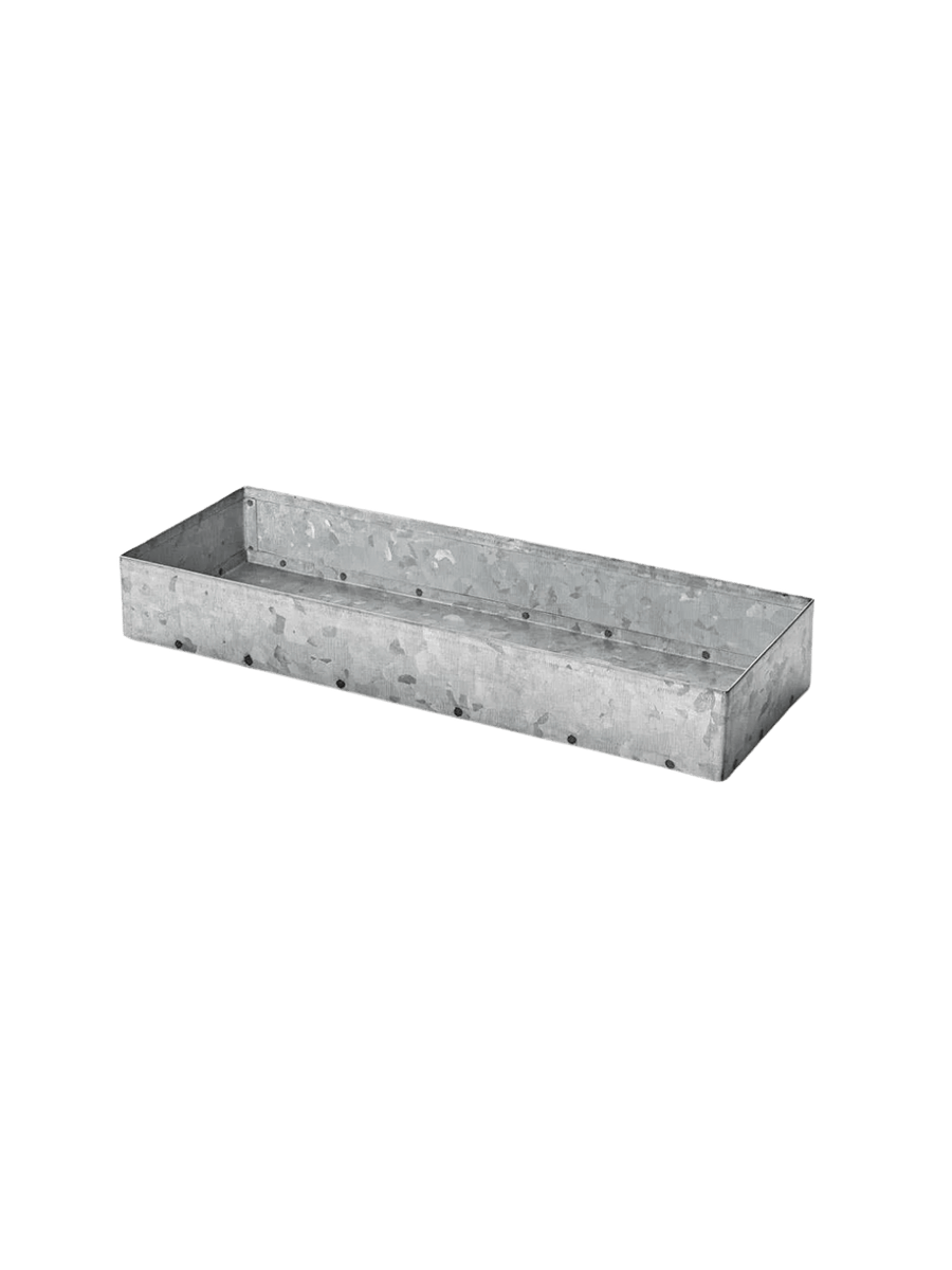 A rectangular Fog Linen Work Cutlery Box crafted from galvanized metal against a transparent background | Twentyseven Toronto