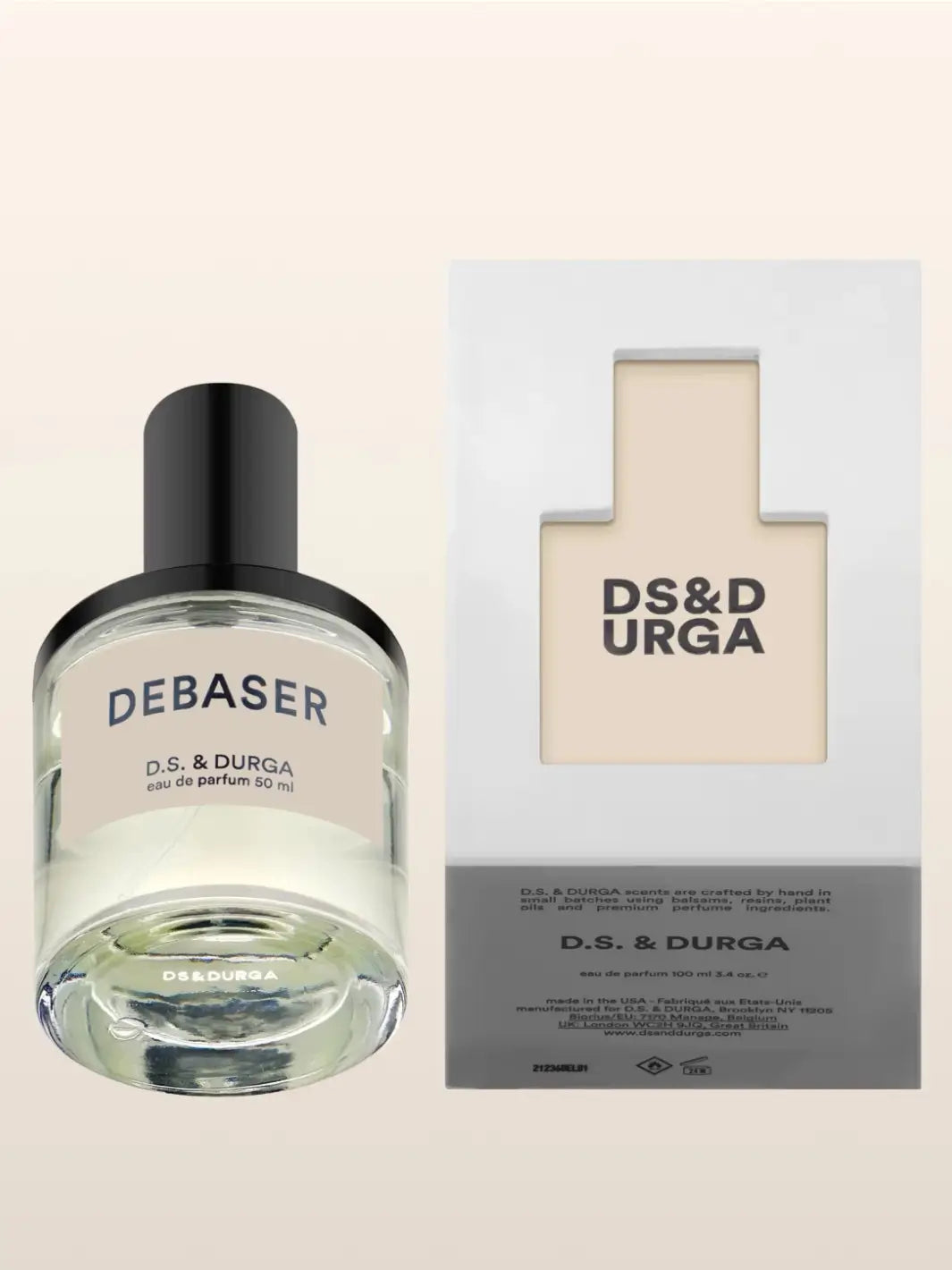 D.S. & Durga Debaser perfume bottle and packaging on a beige background | Twentyseven Toronto