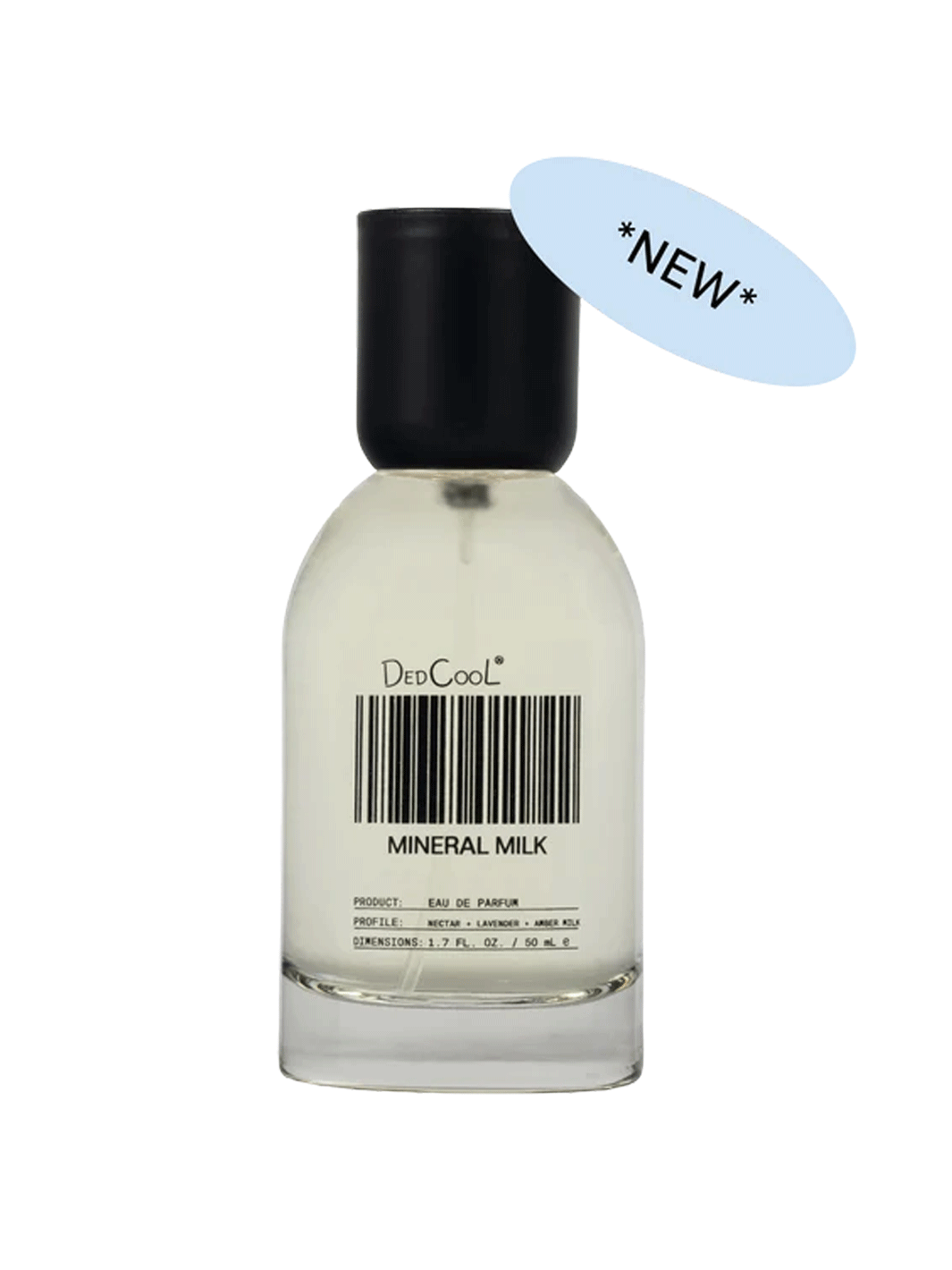DedCool Mineral Milk Eau de Parfum full-size 1.7 fl. oz. / 50 mL bottle with black cap | Twentyseven Toronto