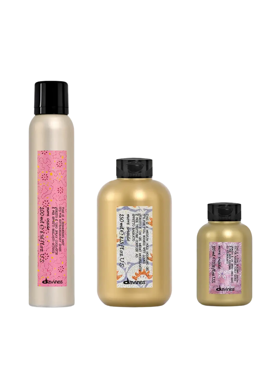 Three Davines hair care products on a transparent background | Twentyseven Toronto