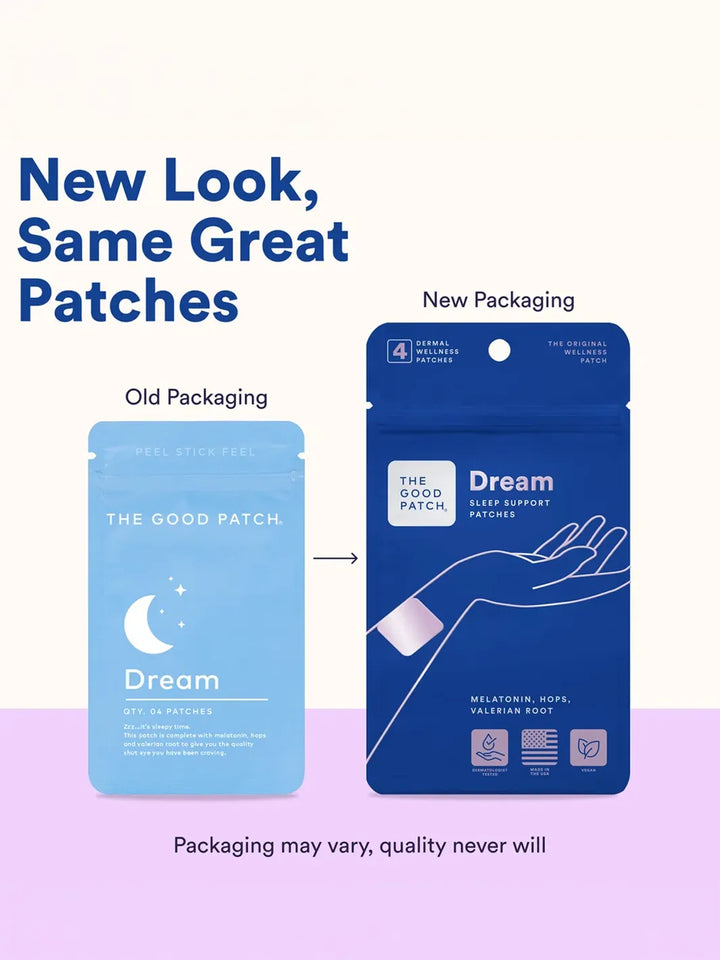 The Good Patch Dream old and new packaging shown side by side | Twentyseven Toronto