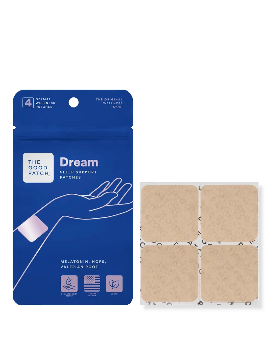 The Good Patch Dream sleep support patch package shown with four wearable wellness patches | Twentyseven Toronto
