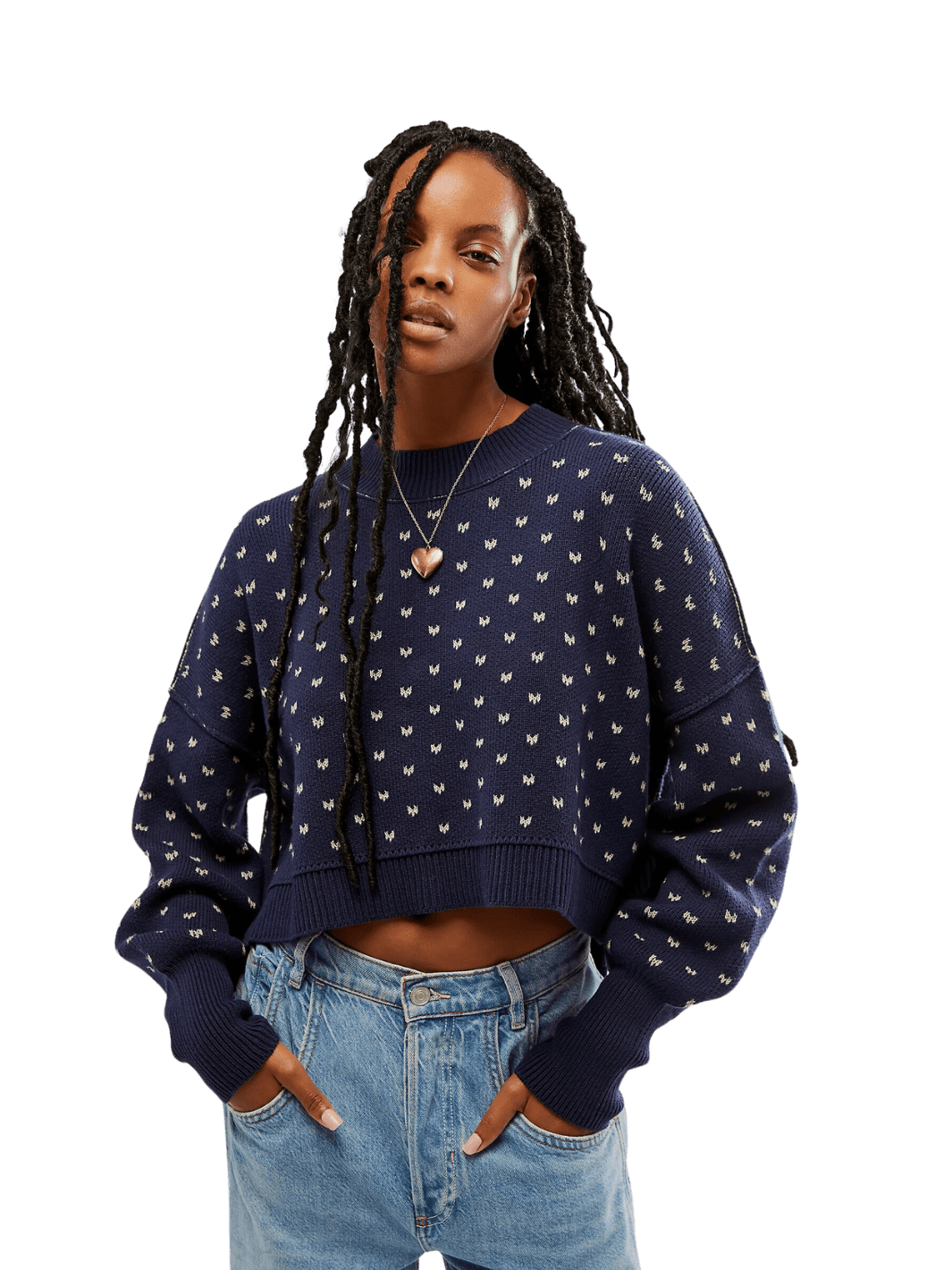 Free People Easy Street Patterned Crop - Navy Blue Combo | Twentyseven Toronto