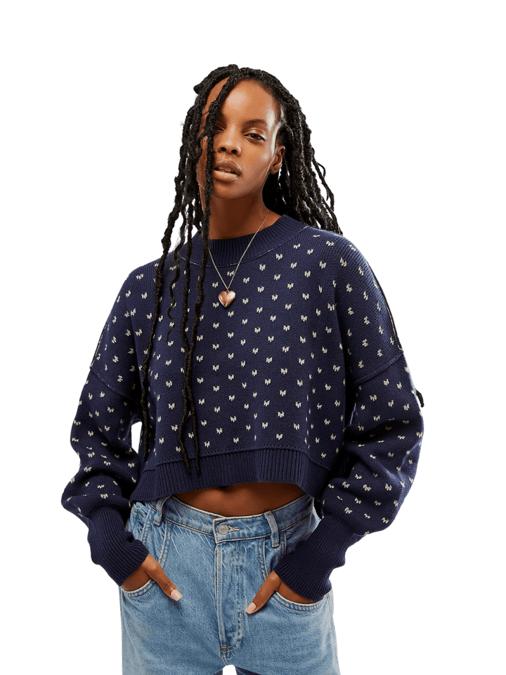 Free People Easy Street Patterned Crop - Navy Blue Combo | Twentyseven Toronto