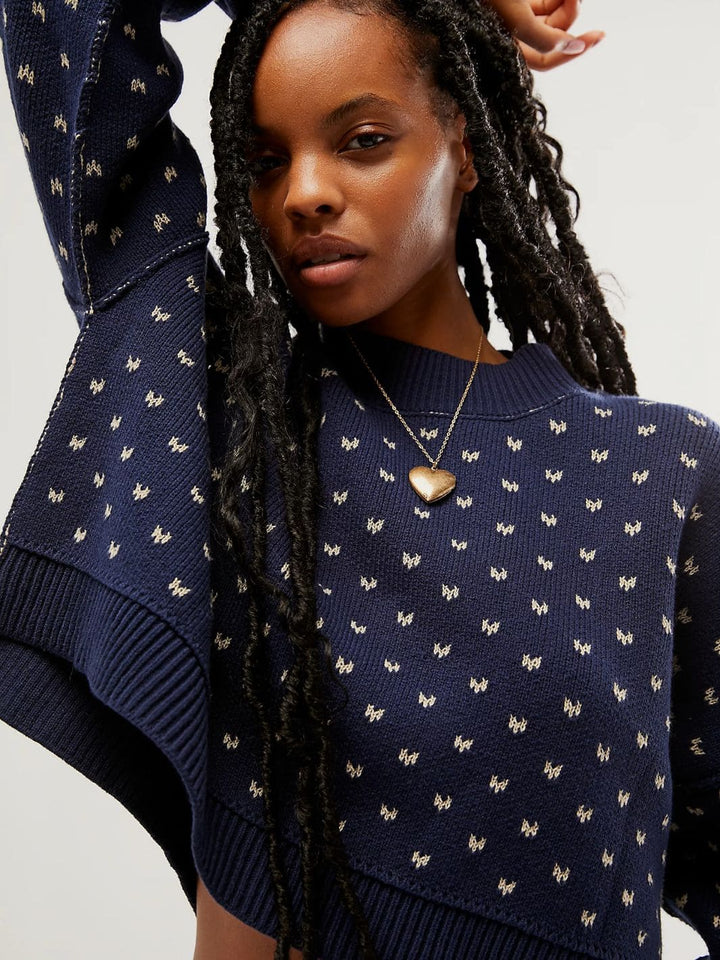 Free People Easy Street Patterned Crop - Navy Blue Combo | Twentyseven Toronto