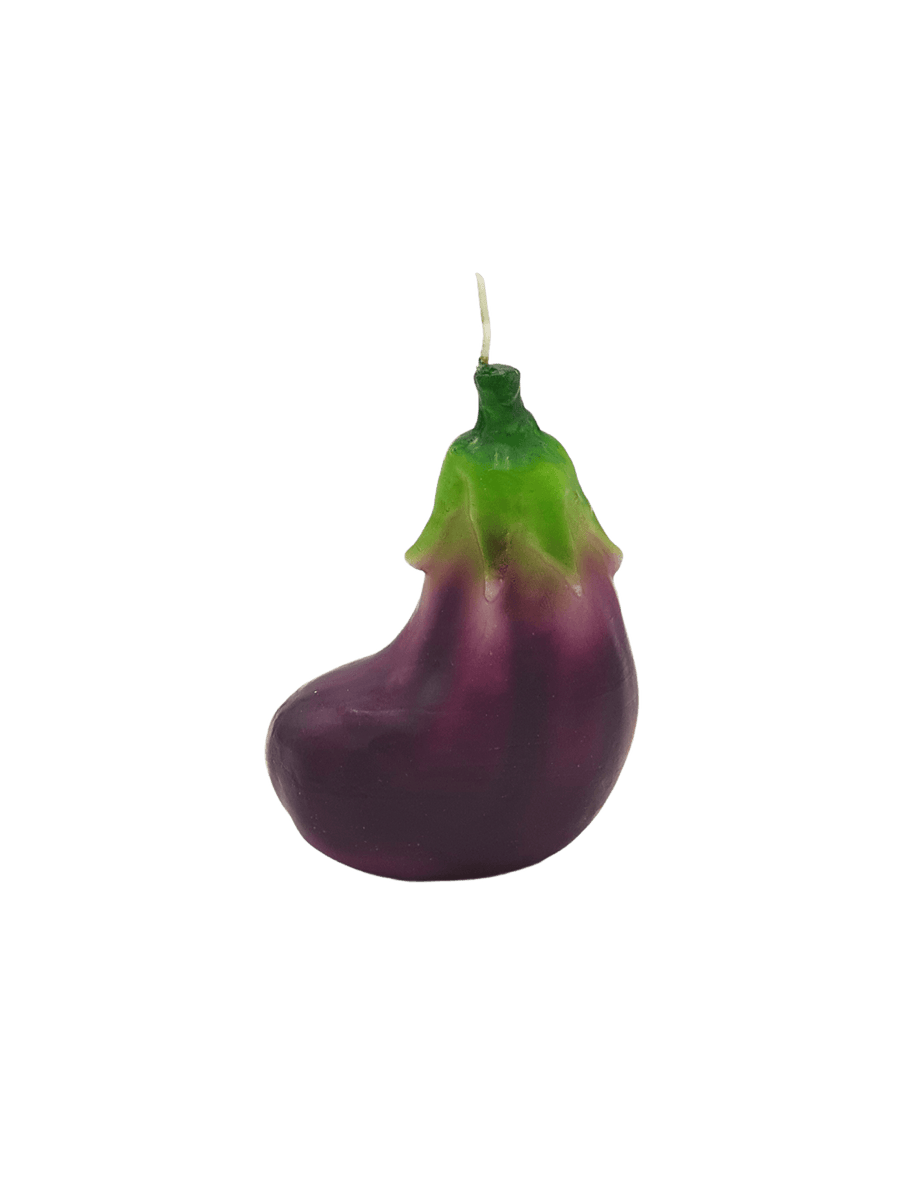 Eggplant shaped candle from Cereria Introna on a transparent background | Twentyseven Toronto